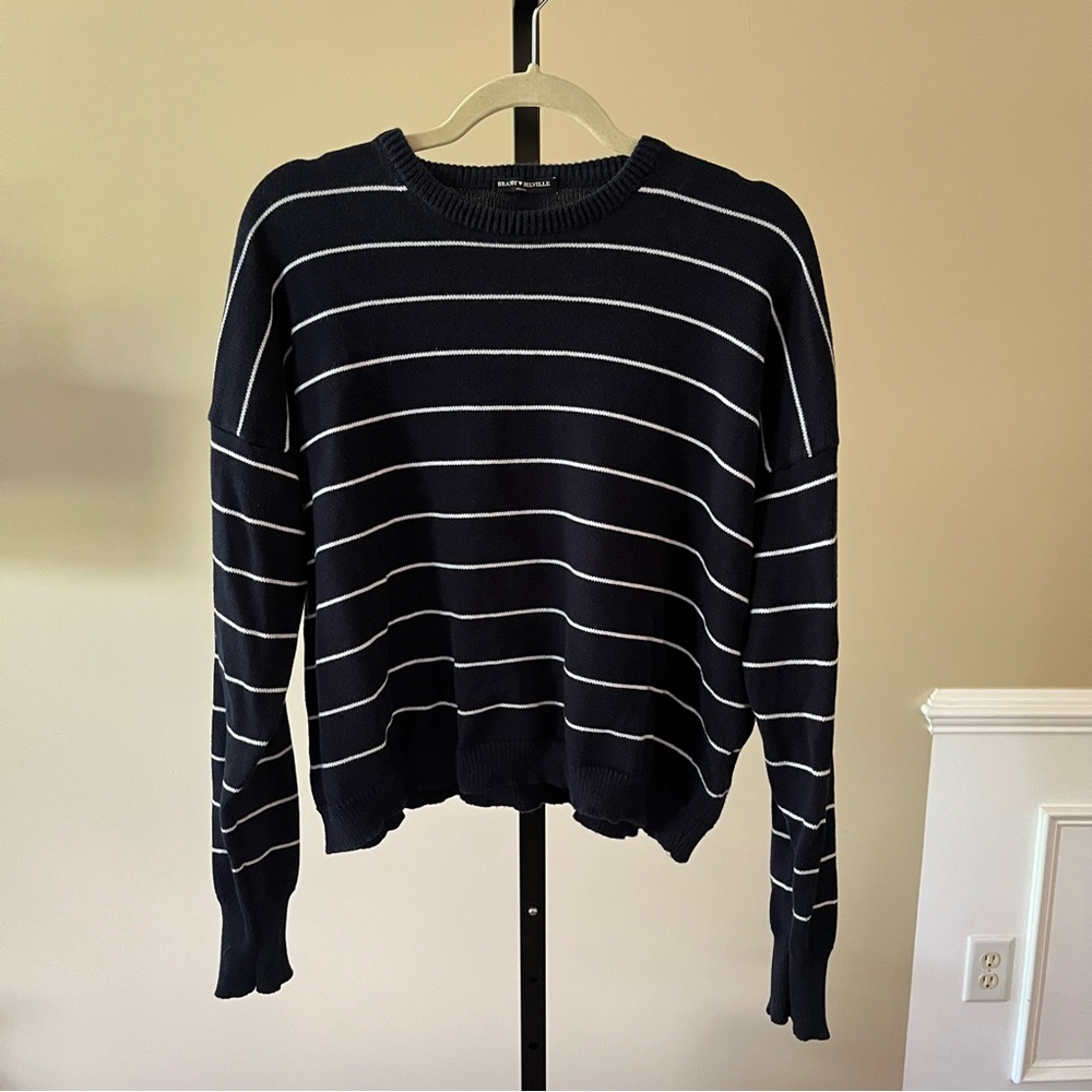 Brandy Melville Blue and White Crew Neck Sweater